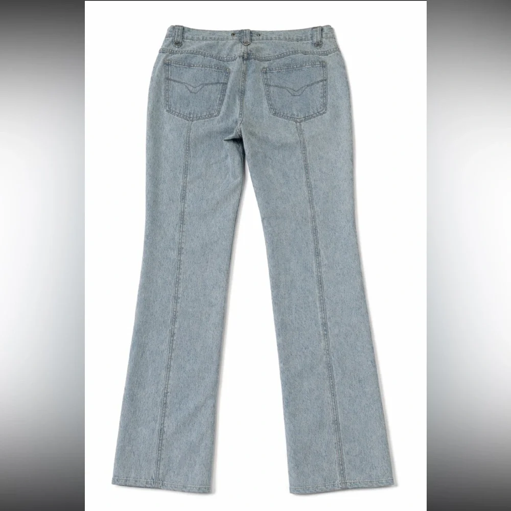 Vintage Harley Davidson 90’s #1 Patch Light Wash Blue Biker Y2K Jeans Size 14 - Picture 4 of 16